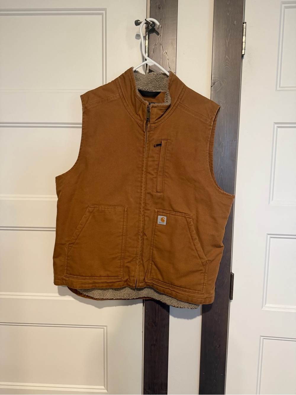 Carhartt Brown Canvas Sherpa-Lined Work Vest